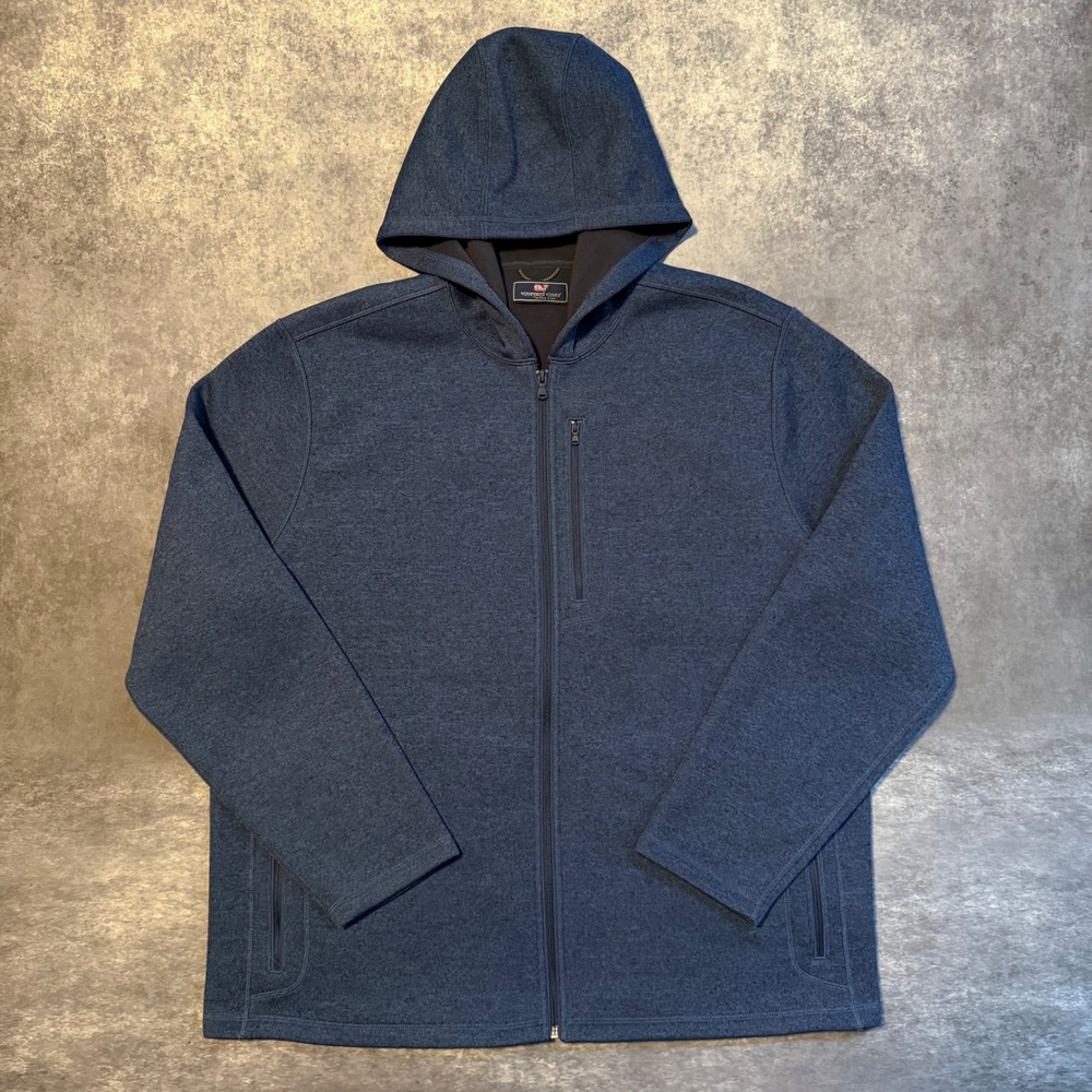 Vineyard Vines Mens 2XL Blue Full Zip Fleece Lined Hoodie Jacket Heathered